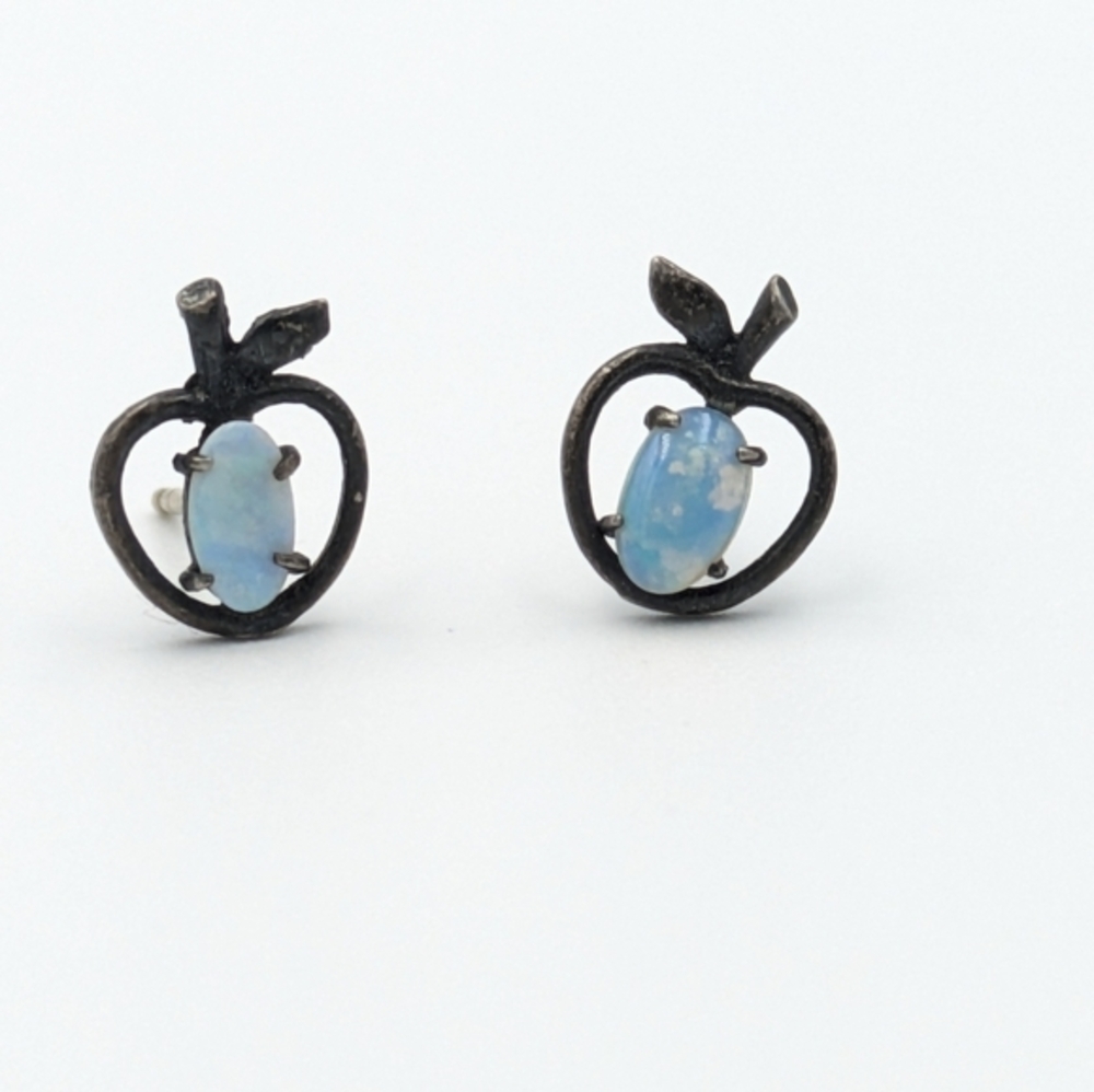 Vintage dainty small apple stud earrings with opals
